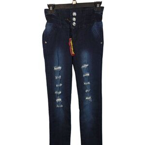 TUSH PUSH JEANS Size 5 Tall Stretch Dark Denim Distresses NWT